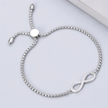 Pulsera con símbolo de infinito en acero inoxidable con cadena de caja ajustable y circón - Infinito Circón Blanco / Plateado