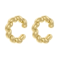 Dettaglio di orecchini a polsino a treccia dorata con finitura lucida a spirale - Stile Corda Intrecciata / Oro
