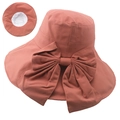 Brick red wide brim sun hat with large decorative bow and UV protection for summer - M (56-58cm) / Brick Red Normal