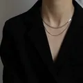 Minimalist double layer stainless steel snake chain necklace for women in silver - Double Layer Silver 40+44cm+5cm