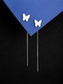 Silver butterfly threader earrings with brushed metal texture on a blue background - NE1353-Butterfly Shape Threader