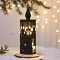 Black Christmas LED lantern with reindeer cutout patterns and warm yellow light glow - Large Black Candle Lamp / Black (Large)