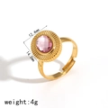 Anello regolabile in acciaio inossidabile dorato con zircone rosa rotondo da 12,4 mm - Anello con Pietra Ovale Rosa (TR4289-PK)