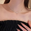 Elegant baroque freshwater pearl choker in silver finish on a female model neck - Baroque Freshwater Pearl Crushed Silver Necklace