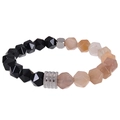 Bracelet pour homme en obsidienne facettée 10mm et pierre de lune avec détails argentés - Quartz Violet Facetté & Obsidienne
