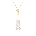 Elegant gold S925 silver necklace with white pearl double tassels and adjustable slide clasp - Gold Double Pearl Tassel(GPN41-14K)