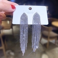 Sparkling silver fringe earrings with rhinestones and 925 silver post in long tassel design - Long Rhinestone Tassel / Silver