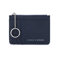 Porte-cartes bleu marine en cuir croisé avec porte-clés argenté et fentes pour cartes - Bleu foncé