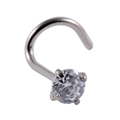 Silver stainless steel curved nose stud with a clear round zirconia in 4-prong setting - 0.8x7x3mm / Silver S-Bend Round Clear Zircon