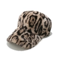 Close-up of fluffy faux mink fur texture on a leopard print baseball cap for winter - M (56-58cm) / Brown Black Leopard Style (A)