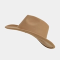 Classic camel wool felt wide brim fedora hat with stylish indented crown for winter - M / Camel