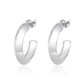 Polished silver geometric C-shaped thick hoop earrings in stainless steel finish - Domed C-Shape 5.0*20MM / Steel