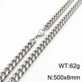 Polished silver titanium steel Cuban chain necklace, 500x8mm size with 62g weight - 8mm*500mm(KN232878-ZZ)