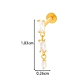 Golden titanium flat back stud earring with three rectangular white gemstones - Triple Rectangle Bar Stones (T2536-10# Gold)