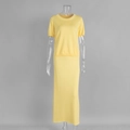 Detail of light yellow knit set featuring fine texture and high elastic fabric drape - S / Yellow