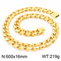 Cadena cubana pesada para hombre en acero inoxidable dorado de 16mm por 600mm - Estilo A Dorado (KN227228-KJX)