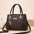 Deep brown leather handbag with gold cat charm and patterned print for middle-aged women - Dark Maple & Original