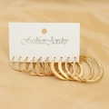 Lot de 6 boucles d'oreilles créoles C dorées géométriques avec finitions torsadées - Créoles Larges Torsadées Dorées (Z52)