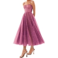 Abito midi in paillettes magenta con corpetto a corsetto e spalline sottili regolabili - Fucsia / US size 2 (S)