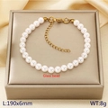 Elegant 6mm white glass pearl bracelet with gold clasp and 190mm adjustable length - 6mm Gold