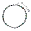 Detail of beaded stone bracelet with stainless steel heart pendant and adjustable chain - African Pine Stone Bracelet