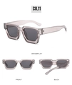 Three-angle view of oversized square sunglasses in transparent gray with dark lenses - Transparent Grey Frame Grey Lens