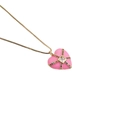 Gold-plated heart necklace with pink enamel and colorful zircon stone accents - Pink