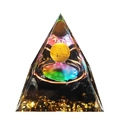 Orgone crystal pyramid with citrine ball and copper coil on a clean white background - Tiger Eye Lotus / Small