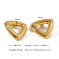 Detailed view of 30mm hollow gold triangle earrings with 18K PVD plating specifications - Geometric Triangle Style (HF-E3616-G) / 30MM
