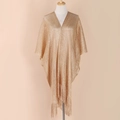 Elegant gold metallic sparkle shawl for women with V-neck design and fringe tassel details - Gold