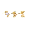 Dreiteiliges goldenes Ohrstecker-Set mit lila, champagner und gelben Edelsteinen besetzt - 925er Silber / 18K Gold