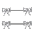 Détails de piercings téton en forme de nœud argenté ornés de pierres en zircone - Noeud Argent