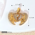 Golden micro-pave zircon heart and angel wing pendant charm for women necklaces - SMP54276-Gold Fully Paved Angel Wings Heart Pendant