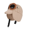 Khaki pilot trapper hat for boys featuring faux fur lining and vintage goggles - Khaki (With Goggles)