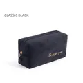 Classic black velvet makeup bag with gold embroidery and ring zipper detail - Square Bag / Classic Black