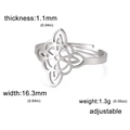 Verstellbarer silberner Hexenknoten Ring aus Edelstahl, 16,3 mm breites Design - Einstellbar Offen / Stahlfarbe