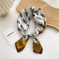 Elegant 70x70 square silk scarf featuring a vintage horse carriage print in black and yellow - Chariot Pattern Yellow