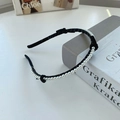 Elegant black braided headband with white pearl embellishments and minimalist design - 211228 Bow