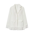 Witte getailleerde dames blazer met verfijnd kant aan de mouwen en de onderkant - S / Wit