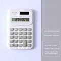 Mini portable 8-digit white pocket calculator for students with LCD display screen - White