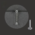 Detailed size measurement of G23 titanium labret stud with crystal chain pendant - Double Zirconia Chain Dangle / Steel Color (NO-2)