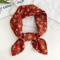 Vintage red floral cotton linen neck scarf with delicate yellow flower pattern print - Red Floral