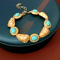 Pulsera vintage dorada con piedras turquesas ovales y cierre ajustable de calidad - Pulsera geométrica vintage / Oro Azul (3# Pulsera)