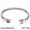 Silver stainless steel cable twisted open bangle bracelet with 60x44mm inner diameter - 4mm Steel Color