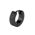 Punk black titanium steel gear earring for men with textured stripe finish on white background - Black