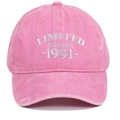 Pink washed cotton baseball cap with 1991 Limited Edition embroidery in retro style - Pink