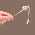 Golden Chinese hair pin with auspicious clouds, green faux jade and pink beaded tassels - F0625 Blue Auspicious Cloud