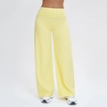 Pale yellow high-waisted wide leg yoga pants in elastic brushed fabric for women - S / Goose Yellow