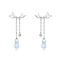 Elegant S999 silver butterfly earrings with asymmetric blue moonstone water drop charms - 990 Silver / Platinum Silver (with Plastic Ear Nuts)