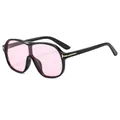 Lunettes de soleil oversize à monture noire, verres rose clair et détails en T dorés - Monture Noire Verres Roses